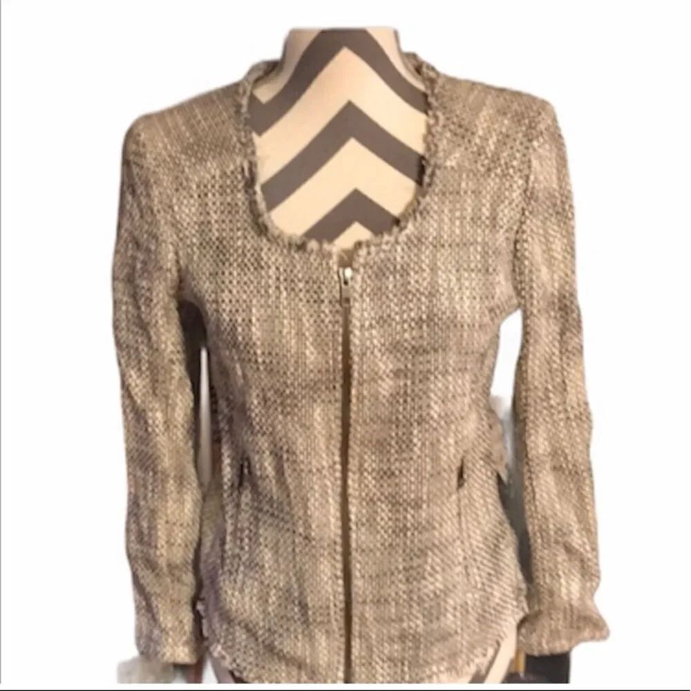 Joie Tweed Fringe Jacket MEDIUM Grey & White